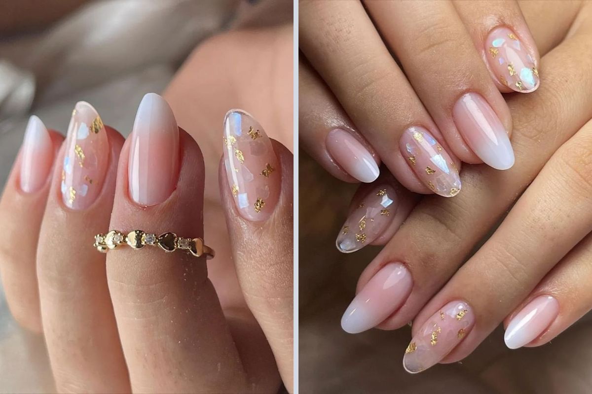 unha de gel decorada curta delicada