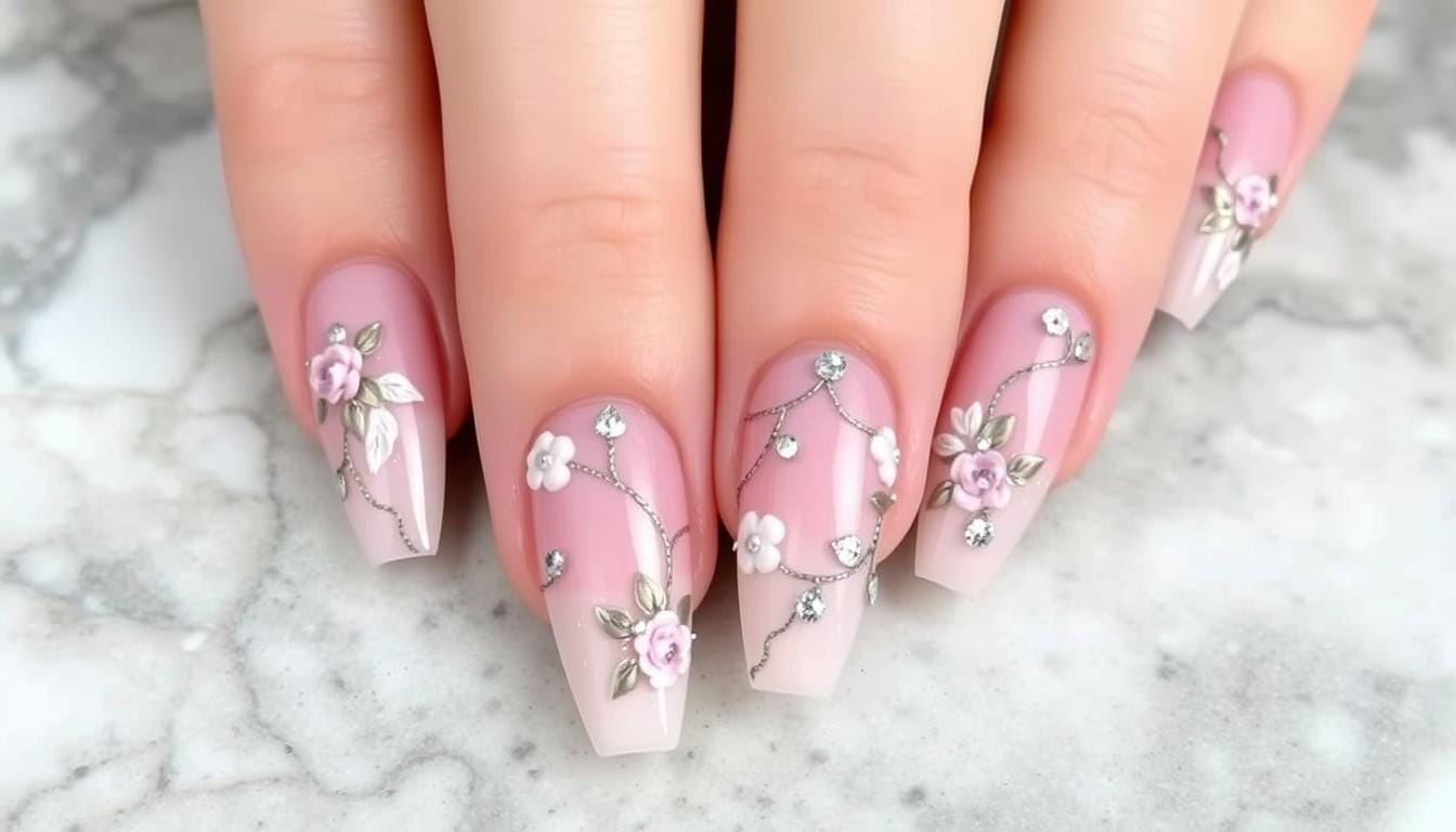unha de gel decorada branca delicada