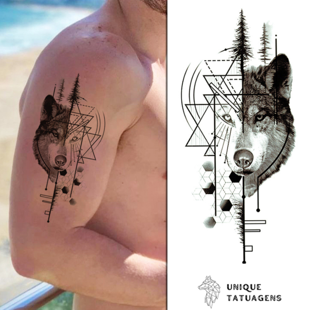 tatuagem de lobo no ombro