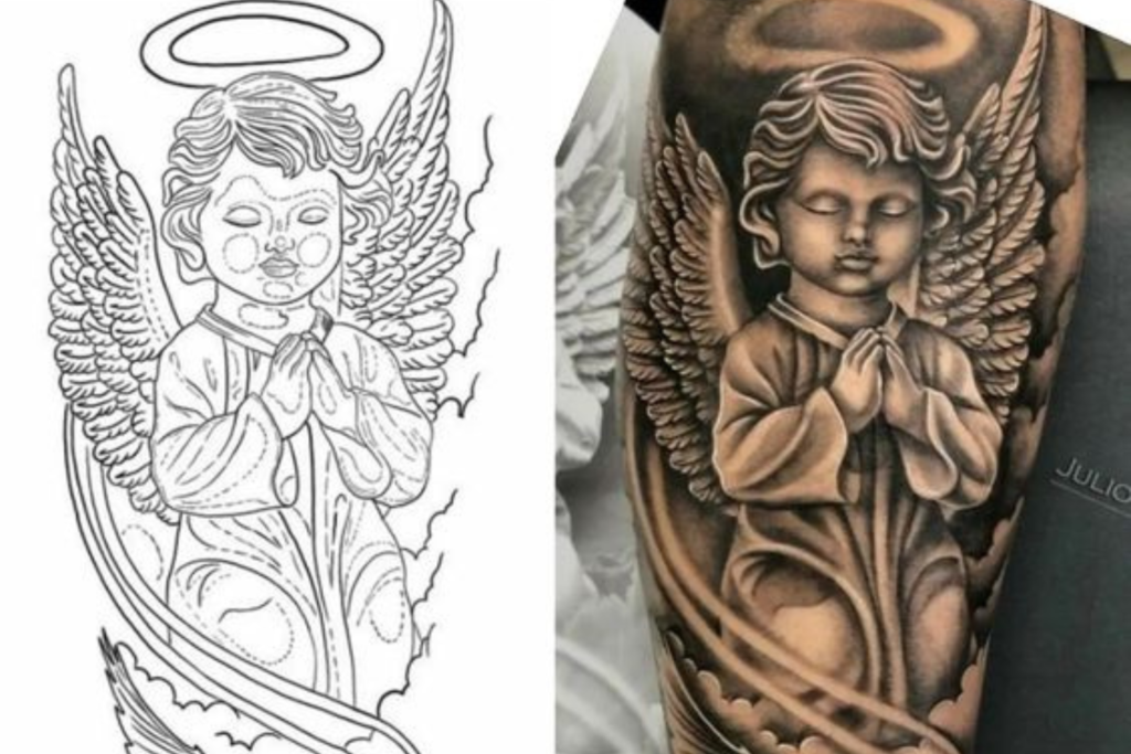 tatuagem anjo caído braço