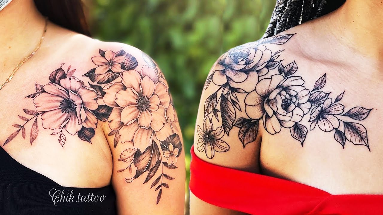 tatuagem de flores no ombro