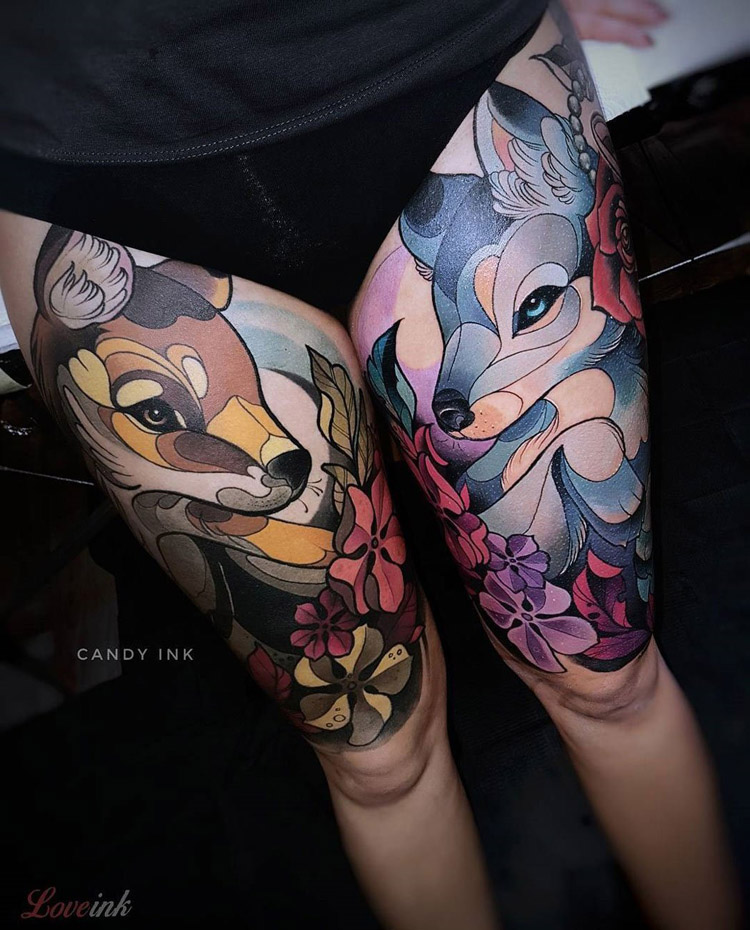 tatuagem feminina na batata da perna