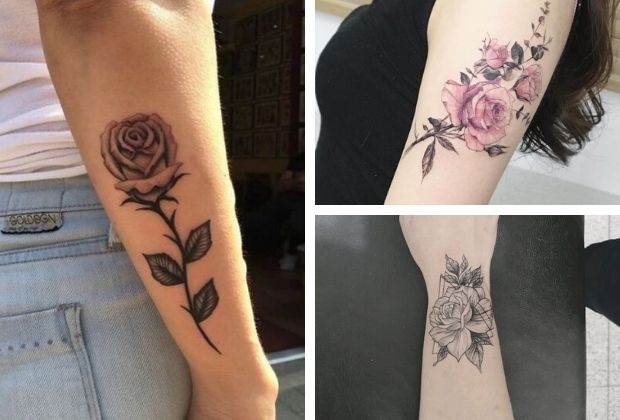 tatuagem feminina no braço rosas