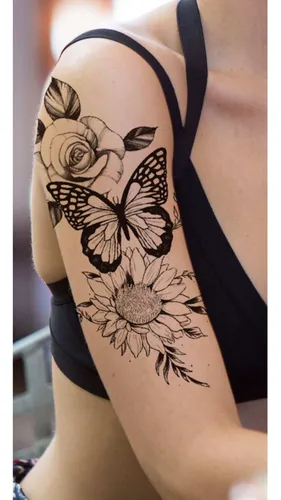 ideias tatuagem girassol borboleta braço feminina