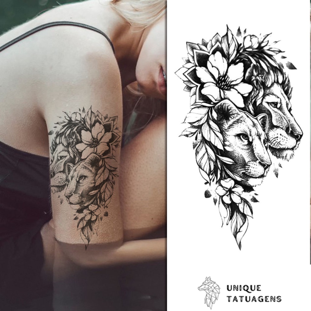 tatuagem leão e girassol