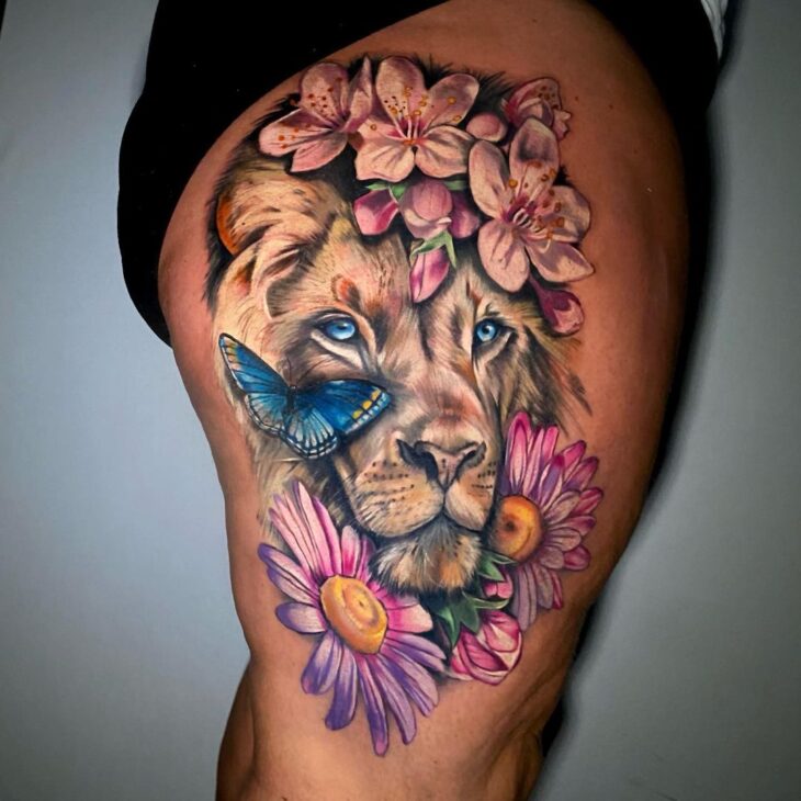 tatuagem leão e girassol