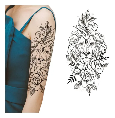 tatuagem leão e lótus