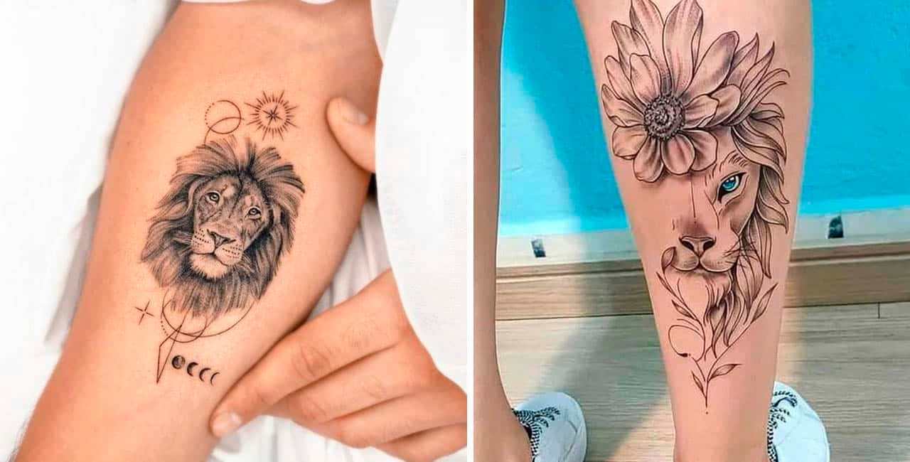 leão com flores realistas