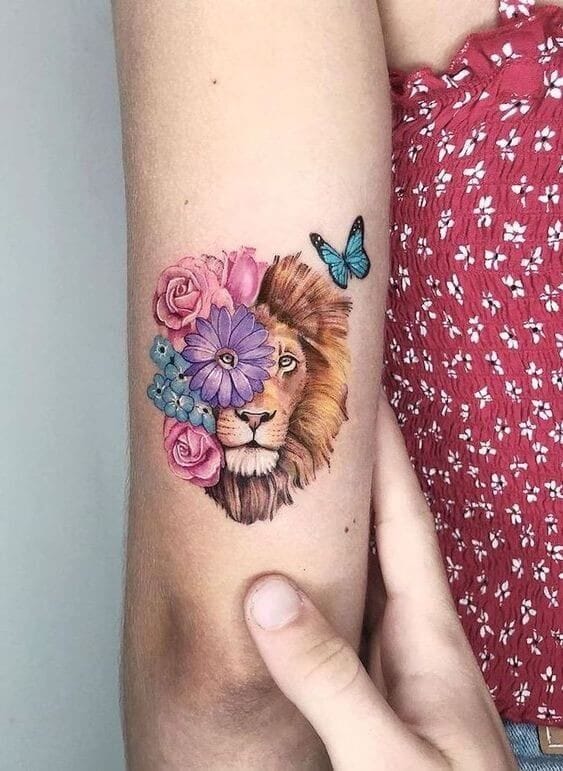 tatuagem leão e lótus
