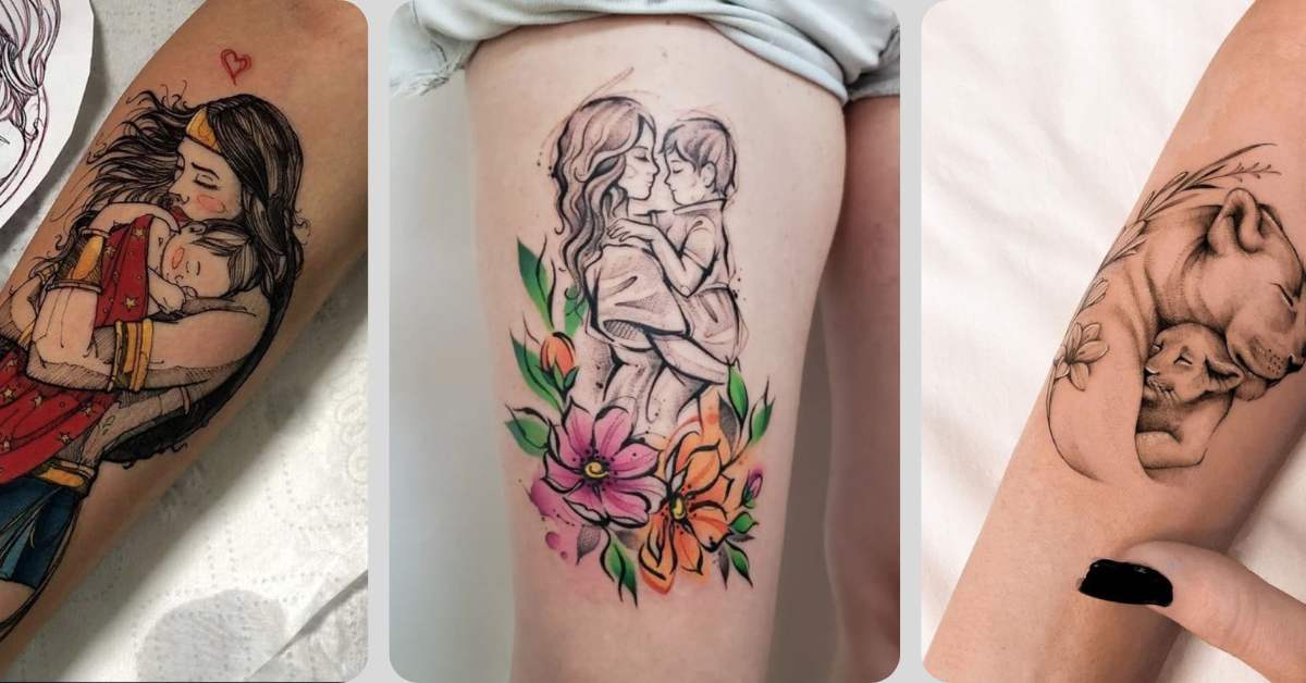 tatuagem mae e filho silhueta no antebraco