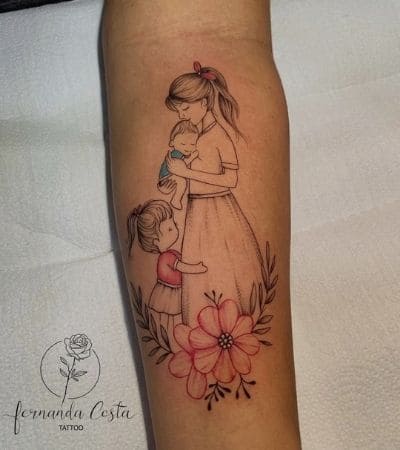 tatuagem mae e filho fineline ou traco grosso
