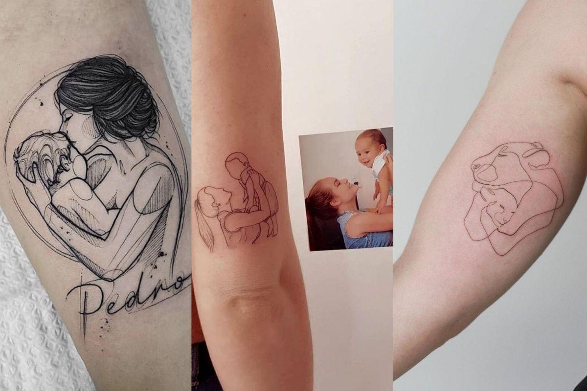 ideias tatuagem mae e filho silhueta antebraco