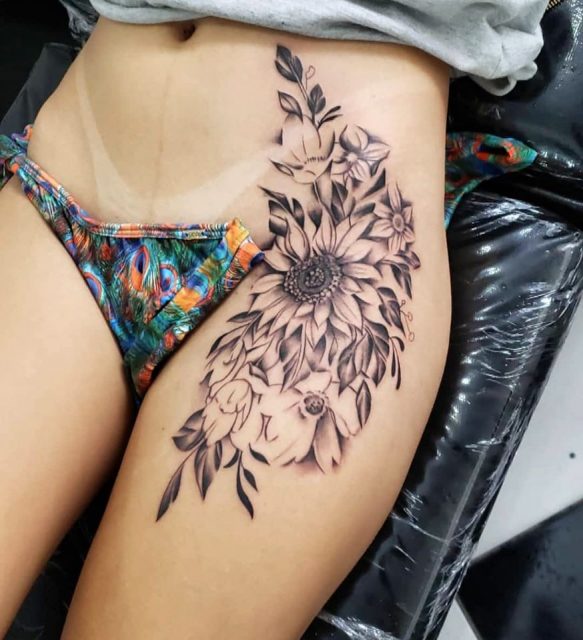 tatuagem fine line na virilha