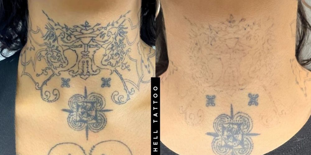 tatuagem pescoço preto e branco