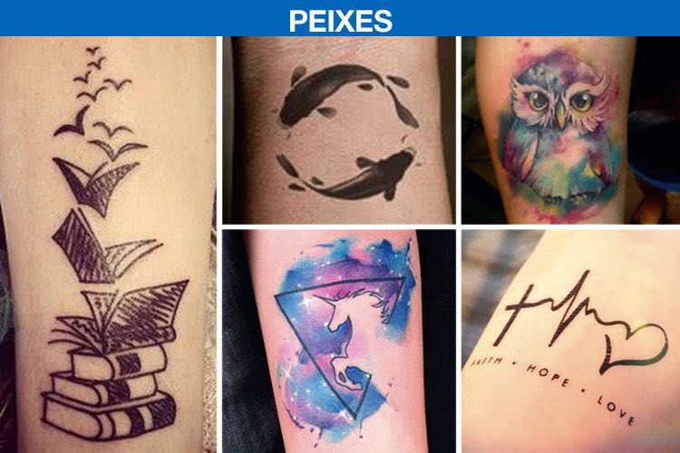 tatuagem signo peixes feminina minimalista ou detalhada