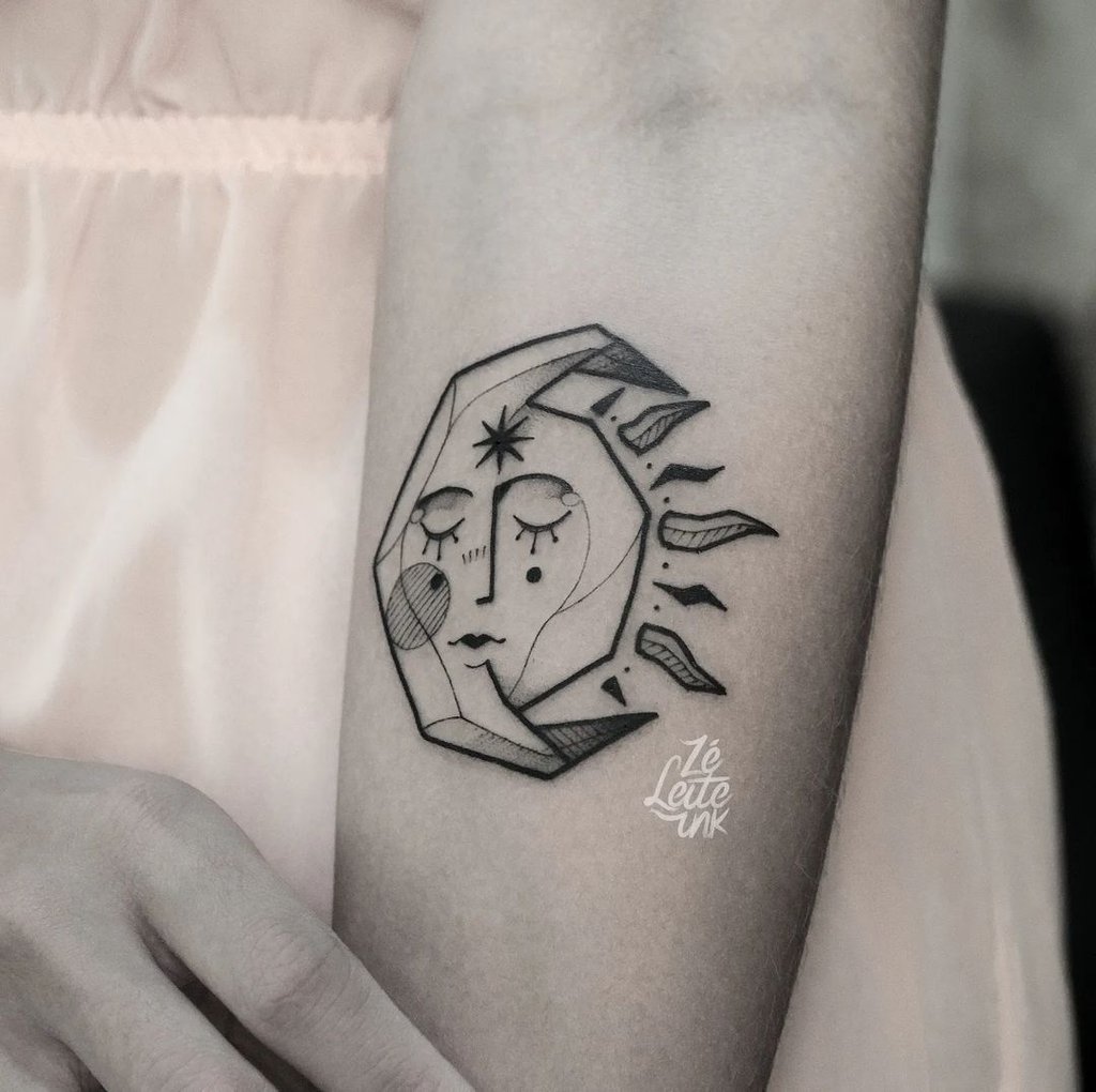 tatuagem sol e lua delicada