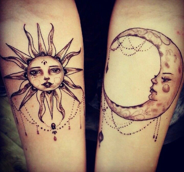 tatuagem sol e lua feminina vs. tatuagem de lua crescente feminina