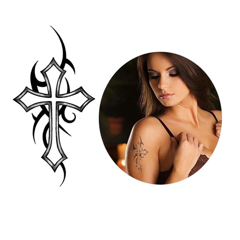 tatuagem de cruz com terço
