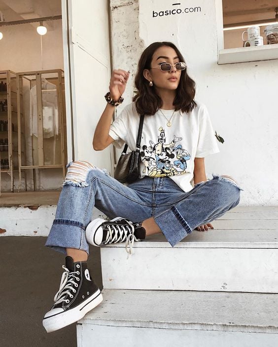 looks com all star e calça jeans