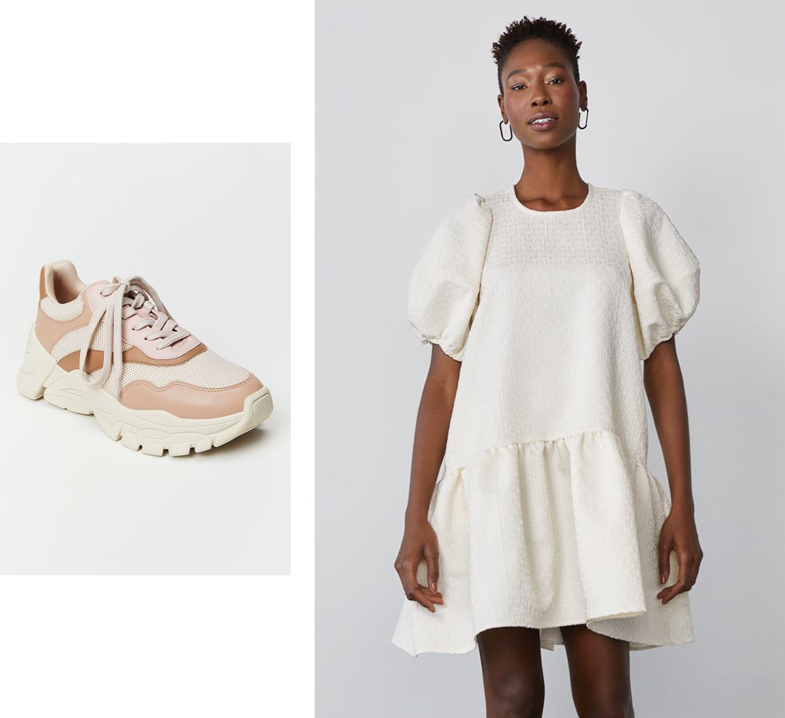 tênis branco com vestido