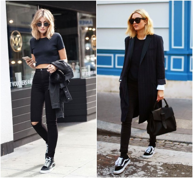 looks com vans preto e saia