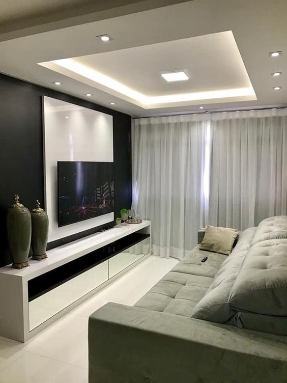 teto de gesso liso sala moderna