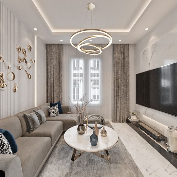 teto de gesso com iluminação led sala moderna