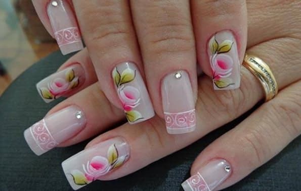 ideias de unhas de fibra decoradas delicadas