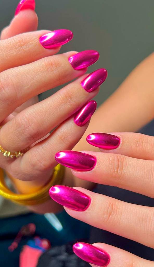 unha decorada metalica rosa
