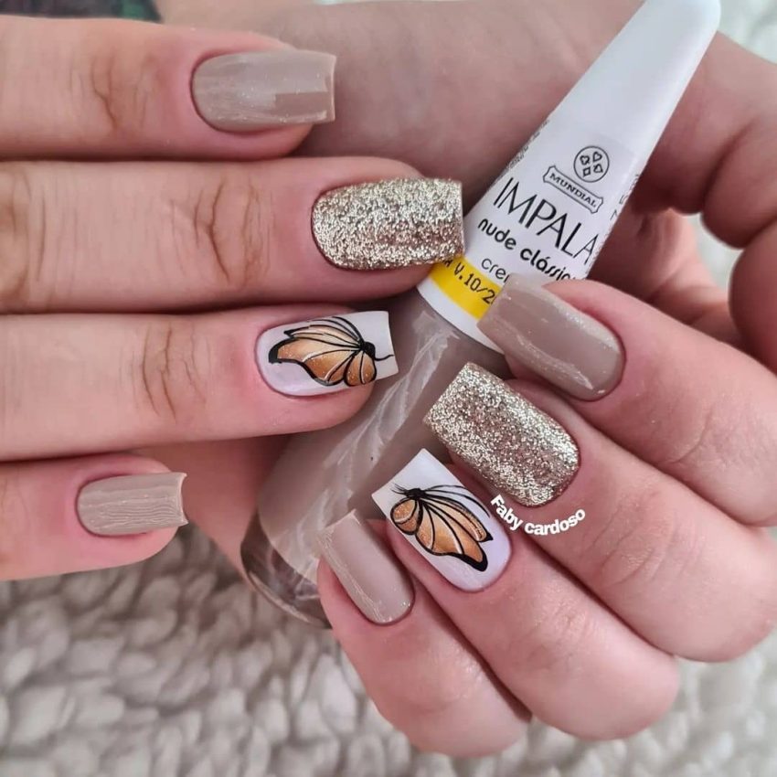 unha decorada nude francesinha