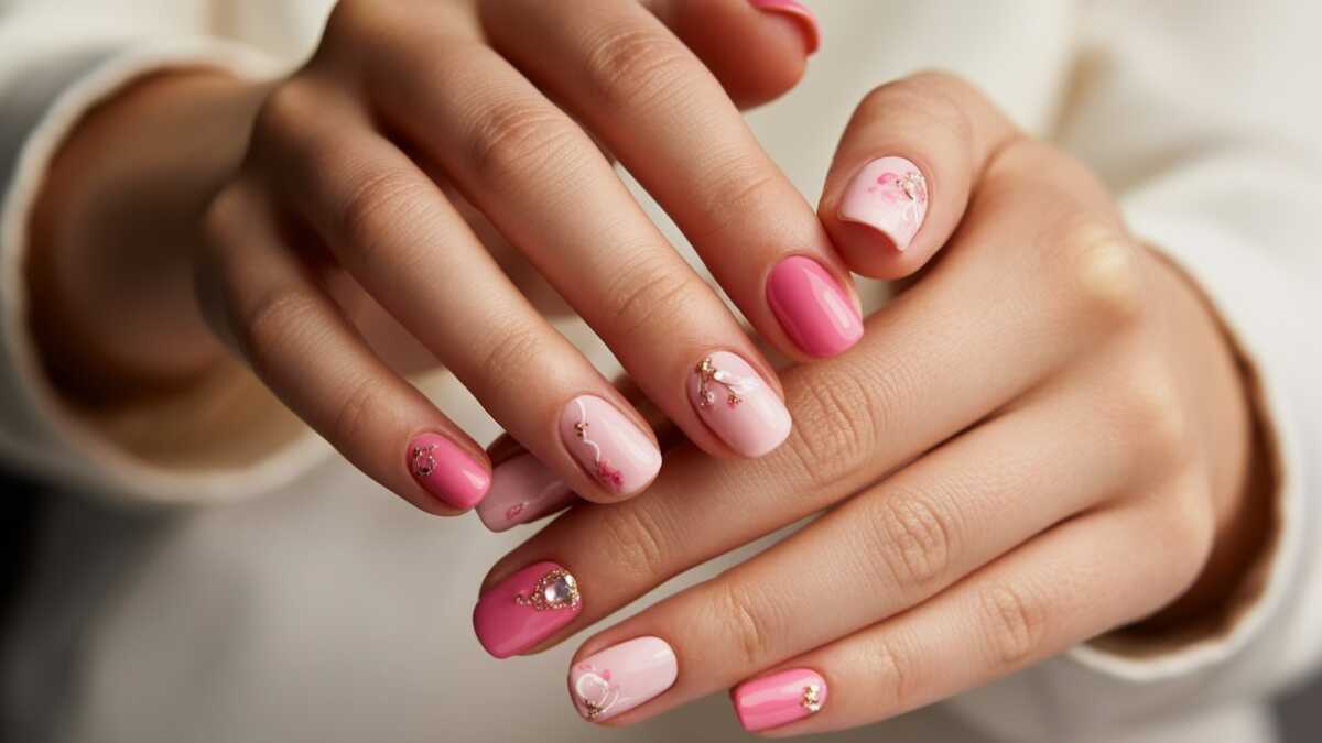 unha rosa com cristal