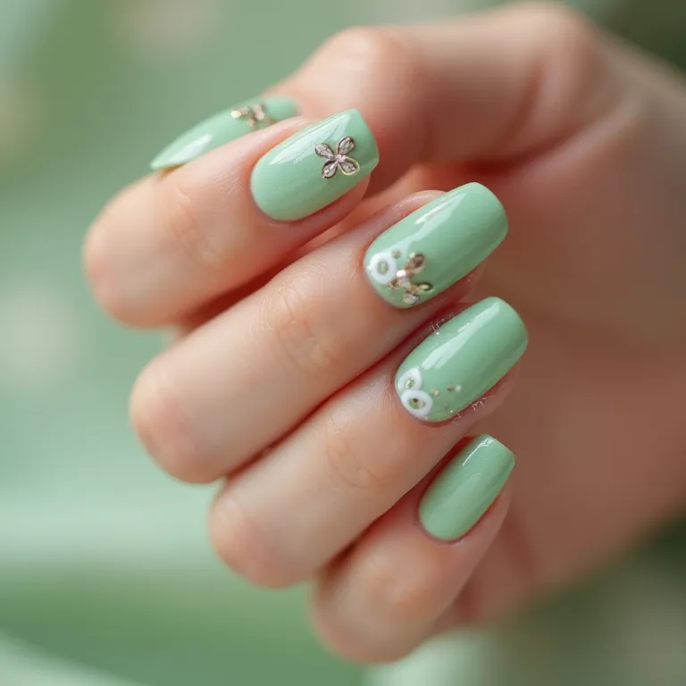 unha decorada verde amendoada
