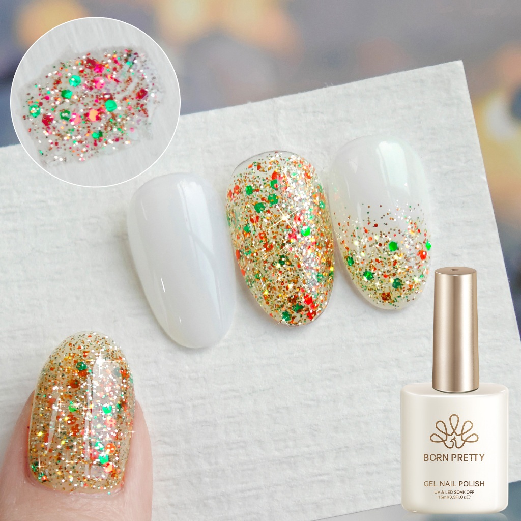 unha em gel amarela com glitter fino