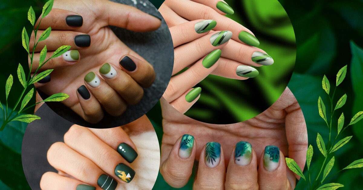 unha em gel verde para o verão