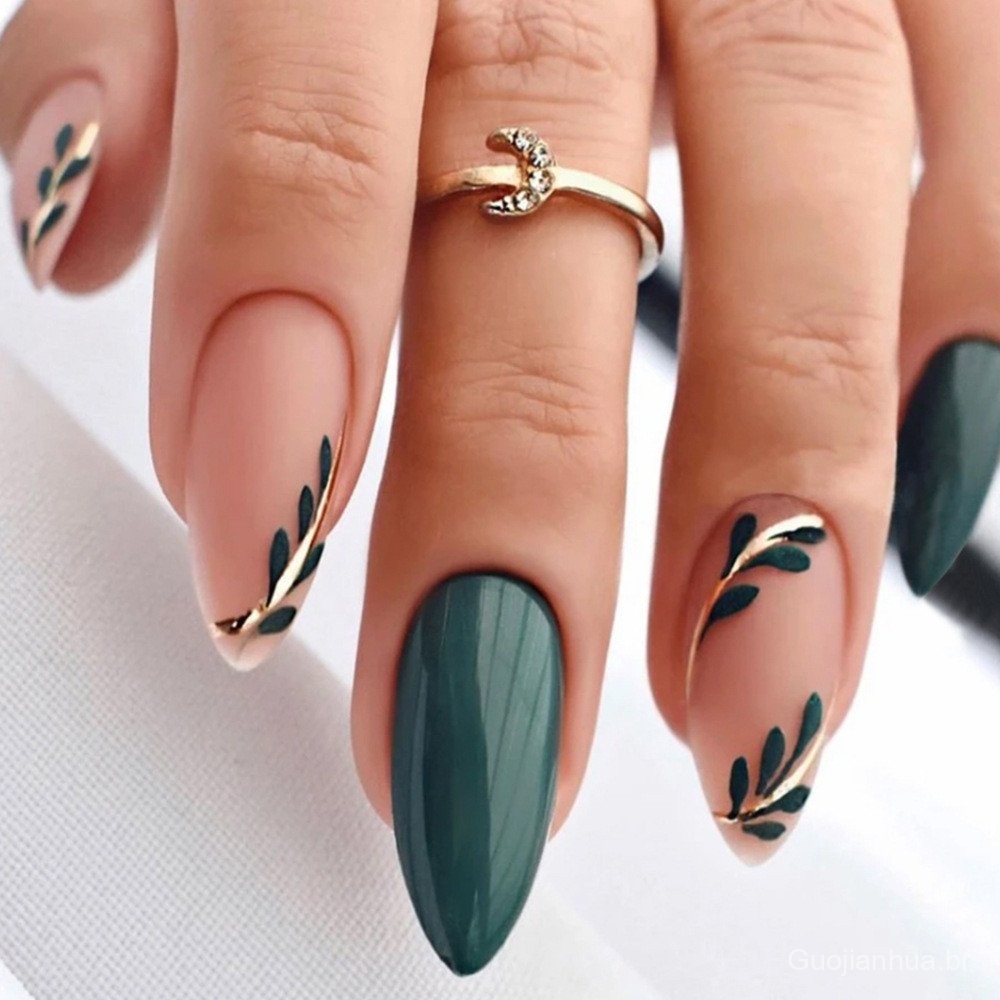 unha em gel verde esmeralda