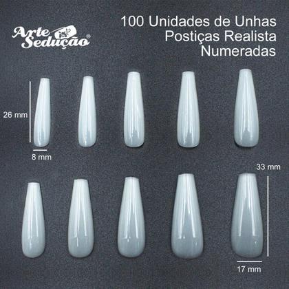 unha postiça realista com base transparente