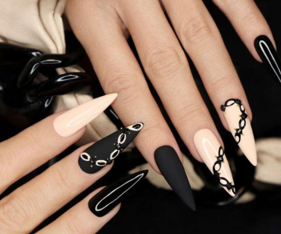 como fazer unhas preto e branco com esmalte fosco