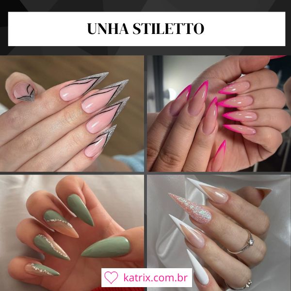 inspiração unhas stiletto diferentes