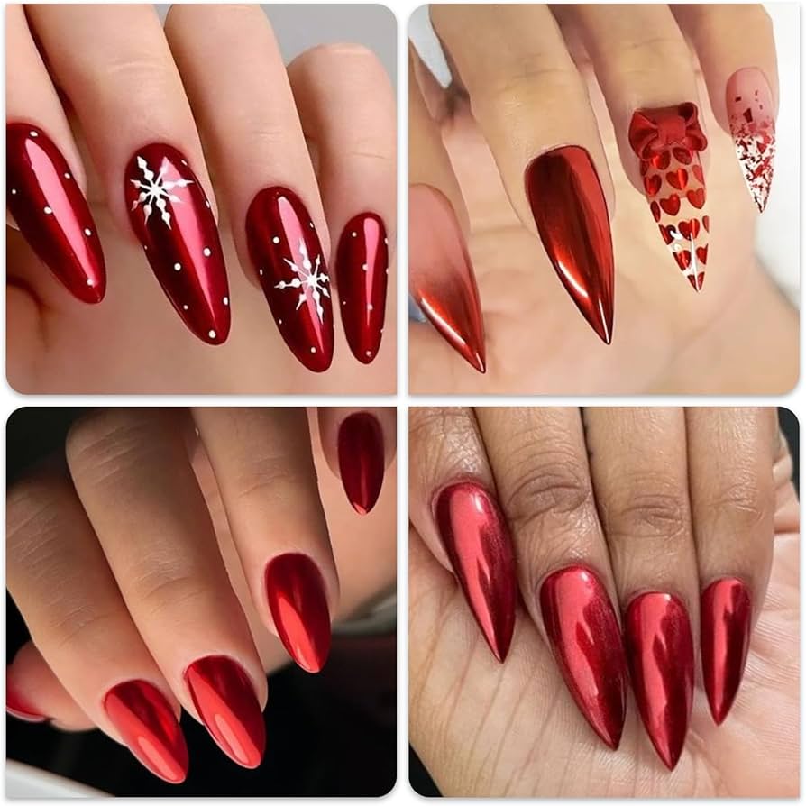unha vermelha com glitter para natal