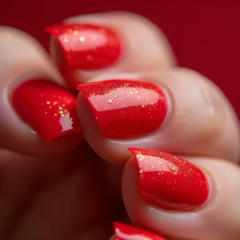 unha vermelha com glitter encapsulado