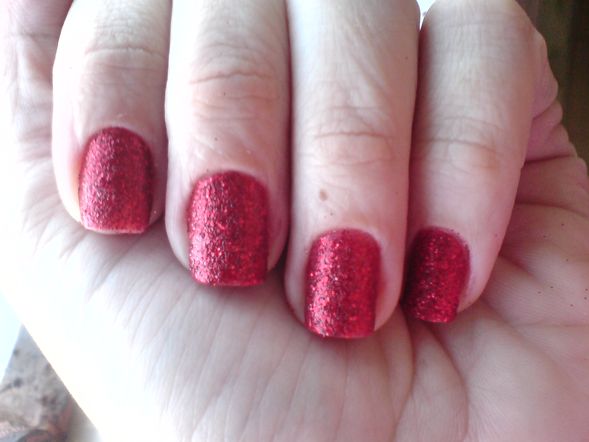 unha vermelha com glitter fosco