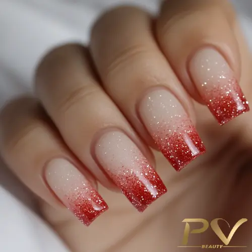 unha vermelha filha única com glitter