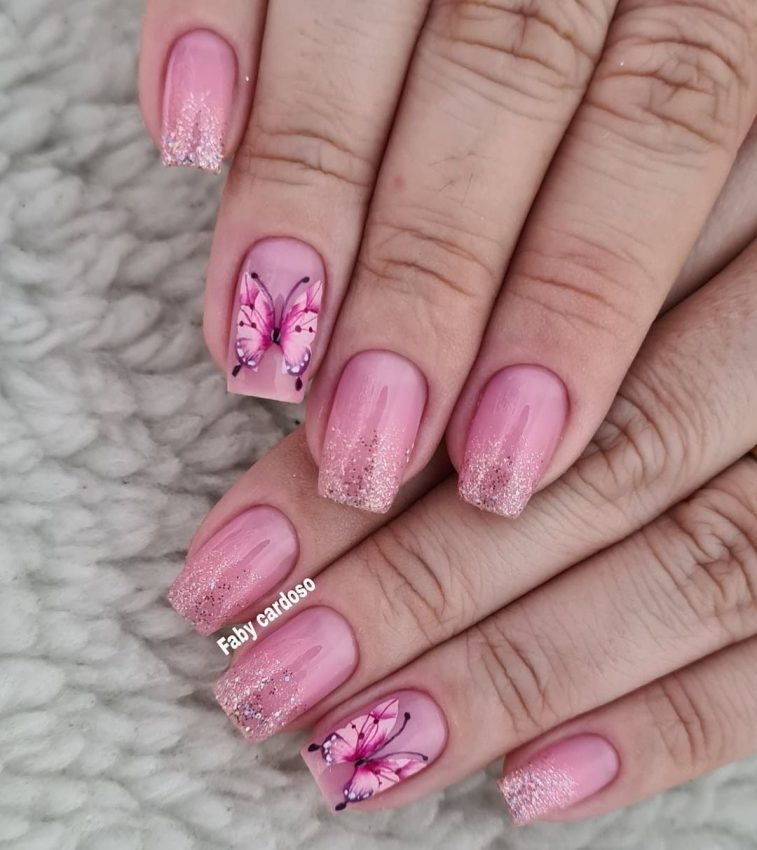 unhas postiças borboleta glitter