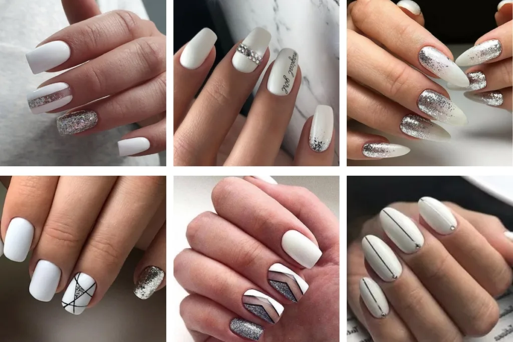 unhas decoradas branco com arabescos