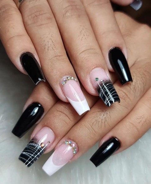 unhas pretas decoradas com glitter passo a passo