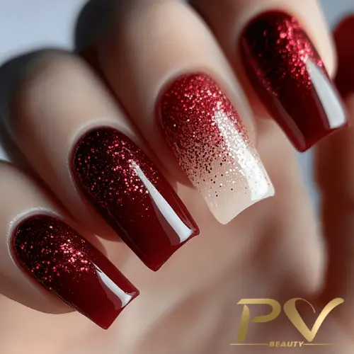 como fazer unhas vermelhas com glitter encapsulado