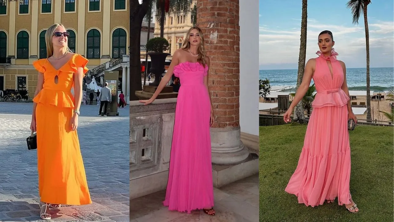 vestido babado manga flare
