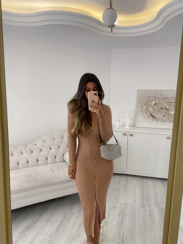 vestido bege midi linho