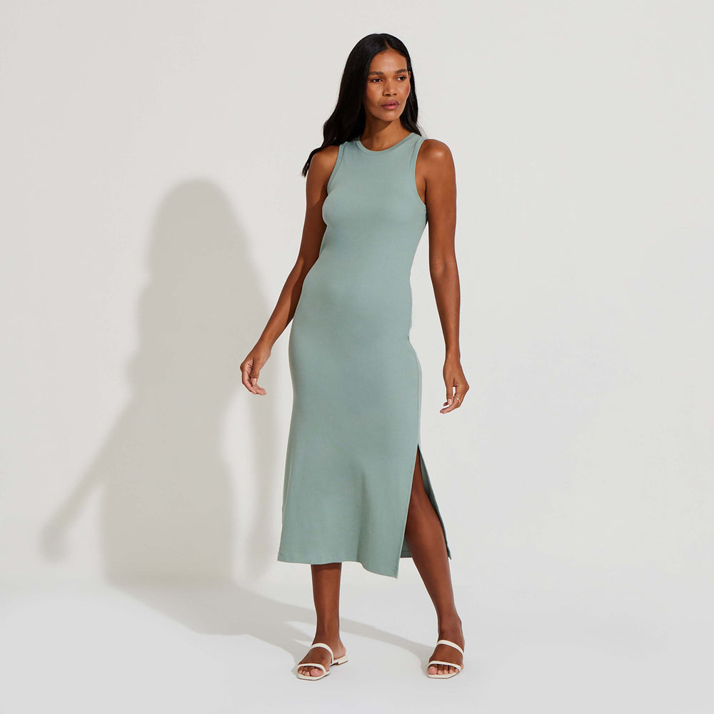 vestido canelado midi preto