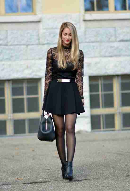 vestido curto com meia calça e bota